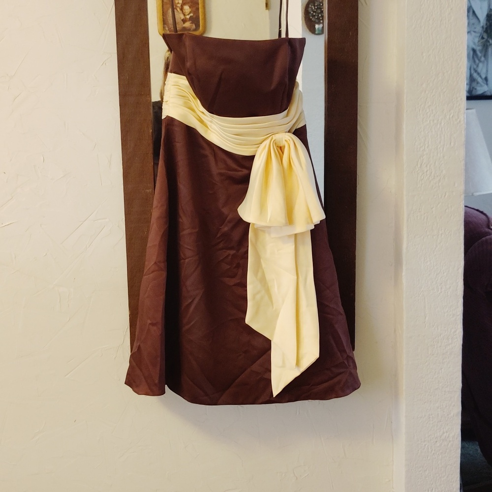 Moonlight Bridal Strapless Dress in Brown and Cream